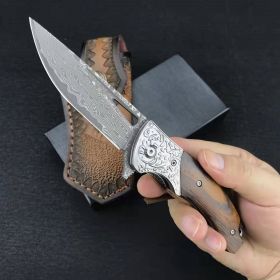 Carved Floral Steel Cowhide Damascus