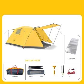 Four Person Outdoor Tent (Option: Yellow-Add moistureproof pad)