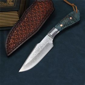 Damascus VG10 Straight Knife (Color: Blue)