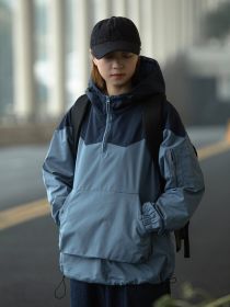 Color Matching Tooling Hooded Pullover Jacket - Men/Women (Option: Light blue-L)