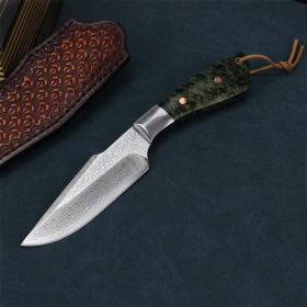 Damascus VG10 Straight Knife (Color: Green)
