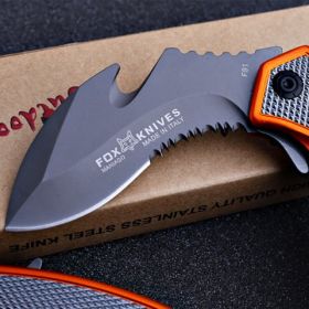 Outdoor Stainless Steel Folding Knife (Option: Orange-Halftooth)