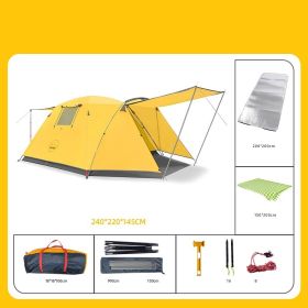 Four Person Outdoor Tent (Option: Yellow-Picnic mat moistureproof mat)