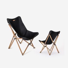 Folding Wooden Grain Camping Chair (Color: Black)