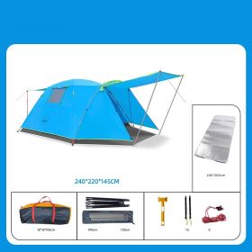 Four Person Outdoor Tent (Option: Blue-Add moistureproof pad)