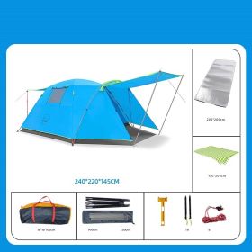 Four Person Outdoor Tent (Option: Blue-Picnic mat moistureproof mat)