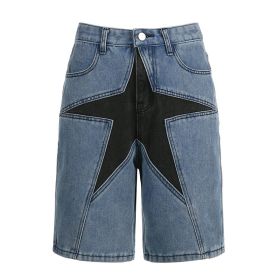 Design Contrast Five-pointed Star Patchwork Shorts - Female (Option: Blue-L)
