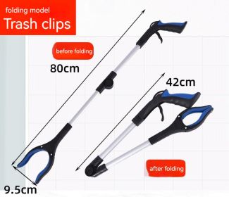 Foldable Sanitation Pick-up Garbage Clamp (Option: Folding Silver Rod Blue Head-Chuck With Magnet)