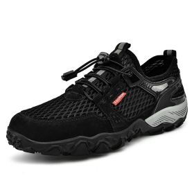 Men's Non-slip Soft-soled Mesh Surface Hiking Shoes (Option: Black-38)