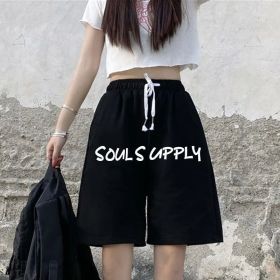 High Waist Wide-leg Women Sports Shorts - Black (Option: 015 Black-2XL)