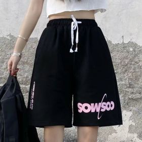 High Waist Wide-leg Women Sports Shorts - Black (Option: 280 Black-XL)