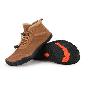 Non-slip Fleece-lined Waterproof Hiking Shoes (Option: Brown-35)