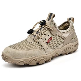 Men's Non-slip Soft-soled Mesh Surface Hiking Shoes (Option: Khaki-39)