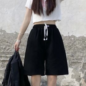 High Waist Wide-leg Women Sports Shorts - Black (Option: Black-2XL)